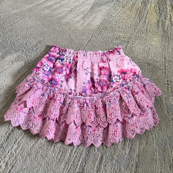 LoveShackFancy Cairo mini skirt pink purple floral tiered ruffled embroidered XS - Picture 11 of 12